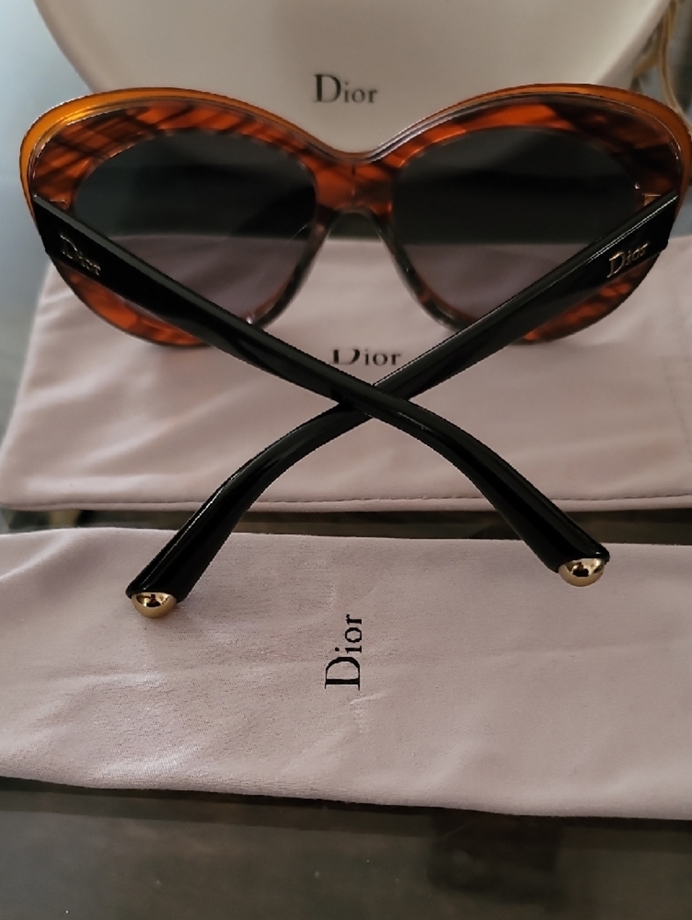 Dior Amber Tortoiseshell Cat-Eye Sunglasses with Dark Gray Lenses - Picture 2 of 3